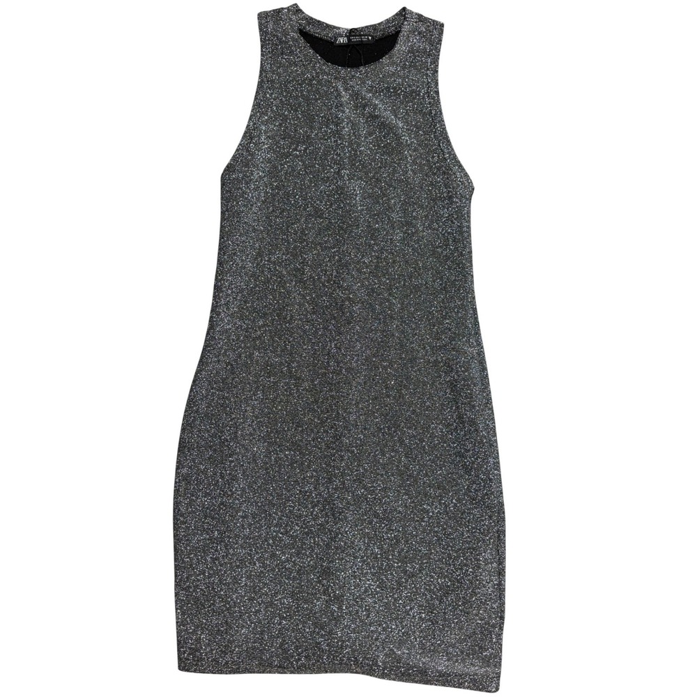 Zara Womens Silver Metallic Glitter Sleeveless Bodycon Mini Dress Small